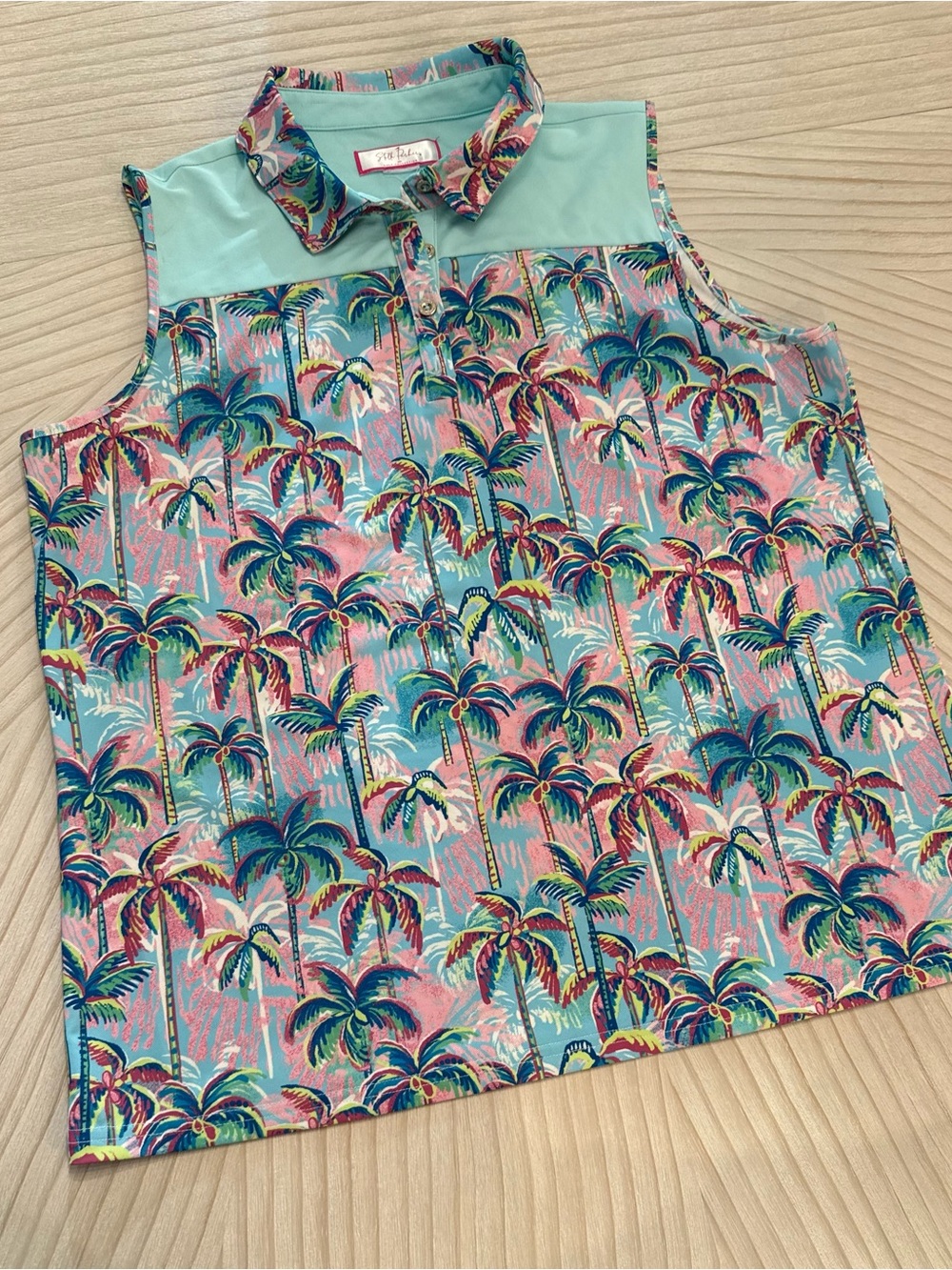 Sleeveless Palm Print Tank Top - Aqua Multi